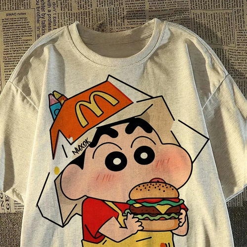 2025 Summer Fashion Crayon Shin Printed Casual Women'S T-Shirt Short Sleeve Street Y2K Harajuku Loose T-Shirt Ladies Kawaii Top